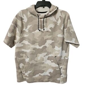 Old Navy Active Mens Dynamic Fleece Short Sleeve Hoodie Camo Tan Beige Size M